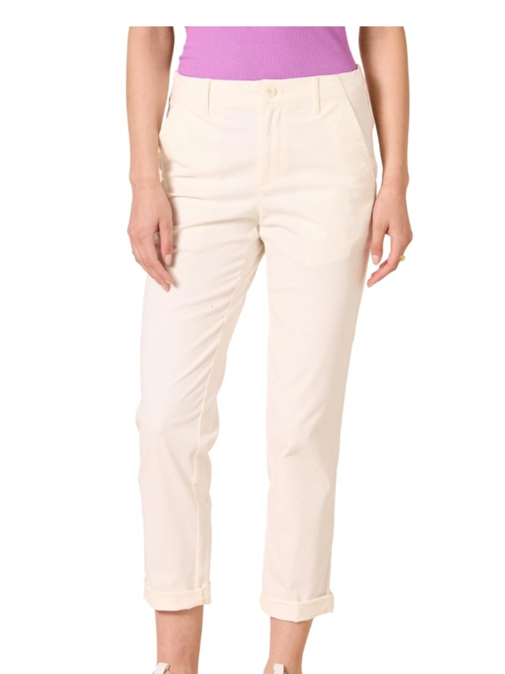 Womens High-Rise Regular-Fit Ankle-Length Tapered-Leg Pant, Eggshell White, 18